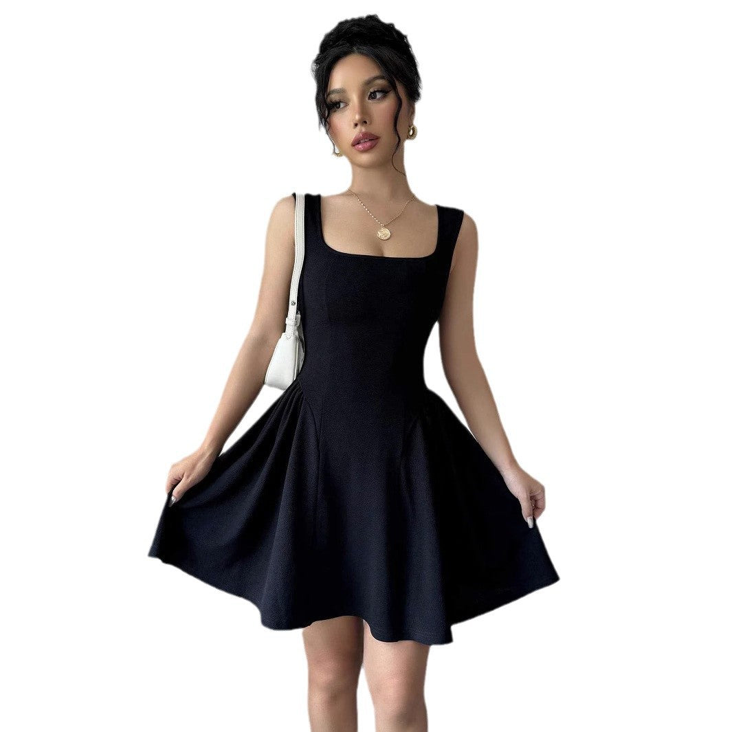 Damen A-Linien Kleid mit Quadrat-Ausschnitt und fließendem Rock EB