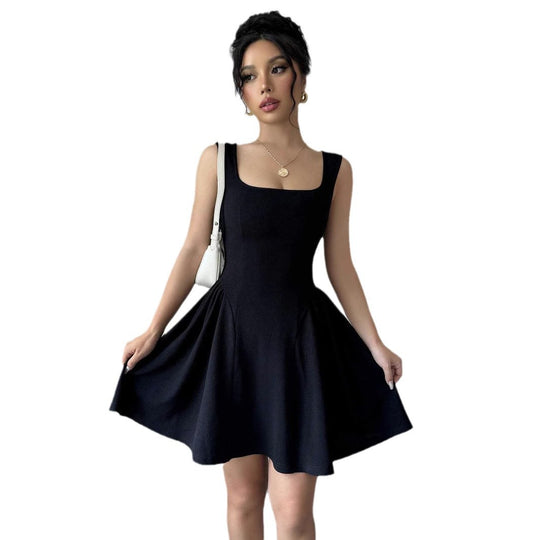 Damen A-Linien Kleid mit Quadrat-Ausschnitt und fließendem Rock EB
