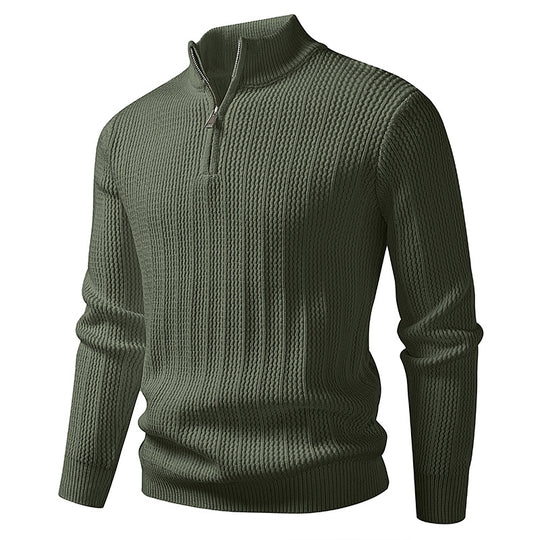Herren nan feinstrukturierter Halbzip-Pullover mit Stehkragen, geripptem Strukturstrick und schmaler Passform EB