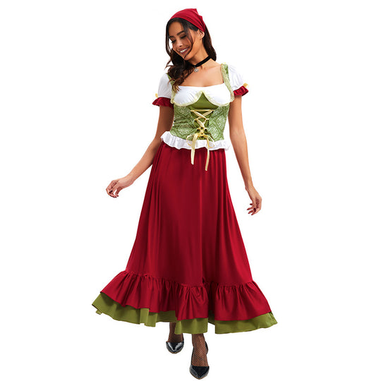 Damen nan traditionelles Dirndl Trachtenkleid Ensemble mit verstellbarem Corsagenmieder und langem Stufenrock EB
