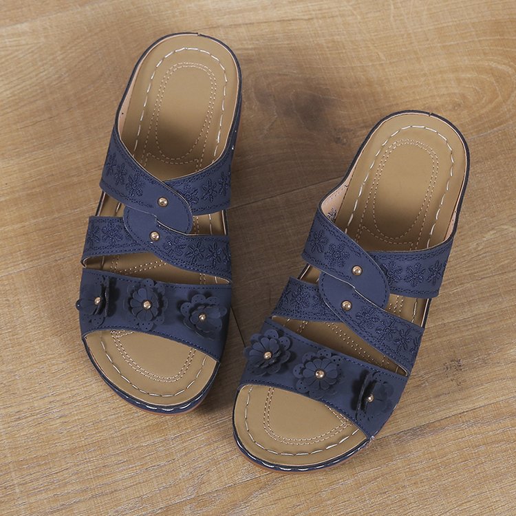 Damen bequeme Sandalen mit floralem Design und ergonomischem Fußbett EB