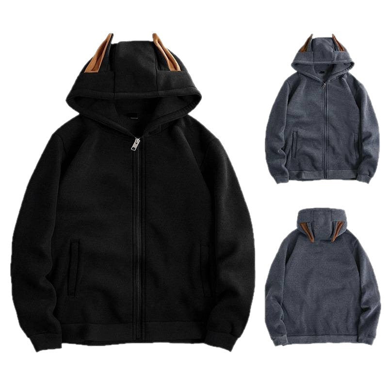 Damen Kapuzenjacke mit kreativen Ohren-Details und praktischem Reißverschluss EB