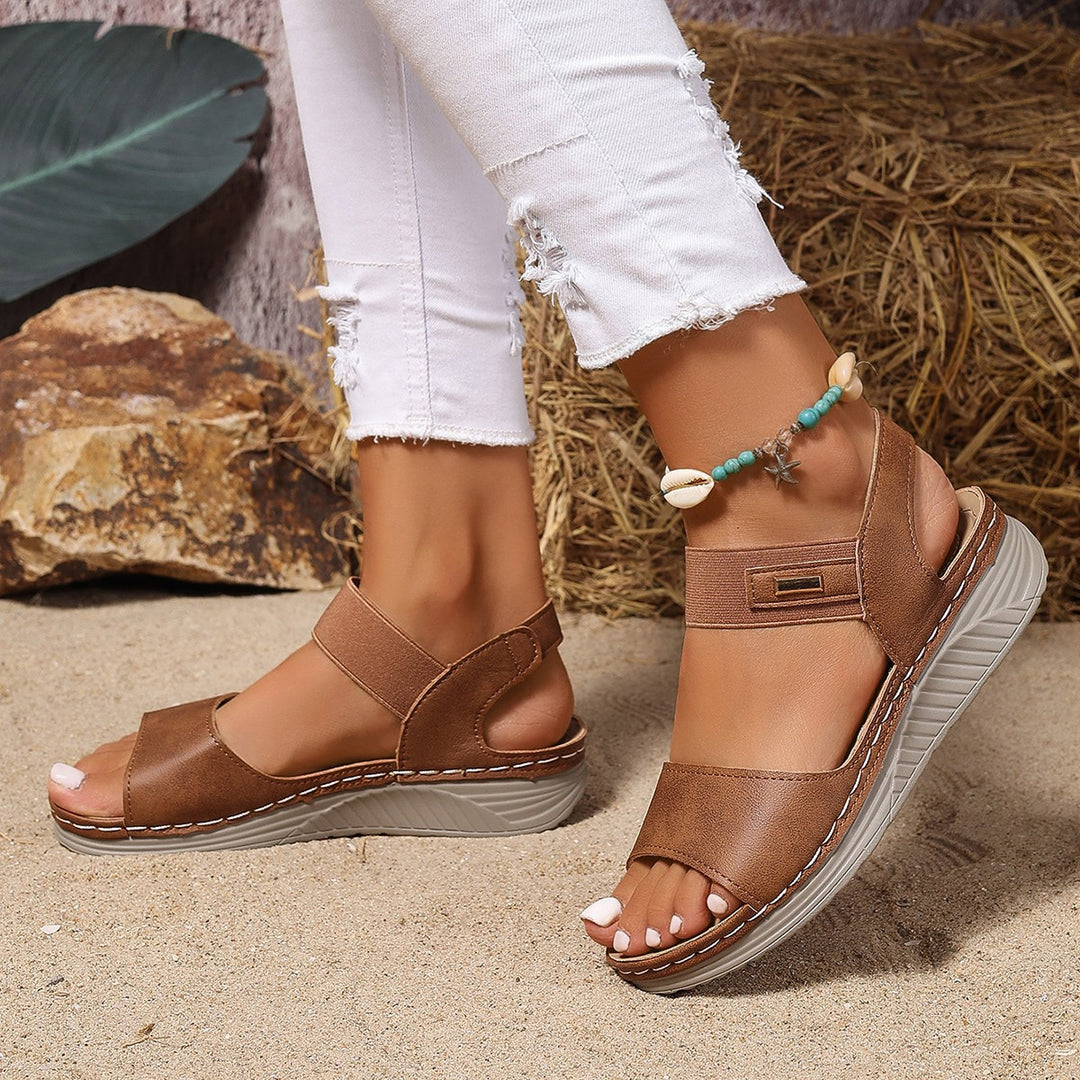 Damen bequeme Wedgesandalen mit verstellbarem Riemendesign und anatomischer Fußbettgestaltung EB