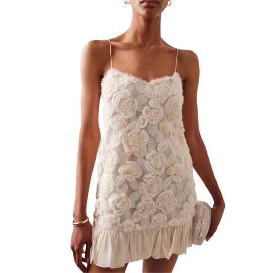 Damen Kleid mit floralen Applikationen und gerafftem Saum EB