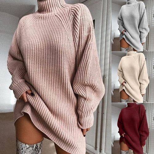 Damen Oversized Strickpullover mit hohem Kragen EB
