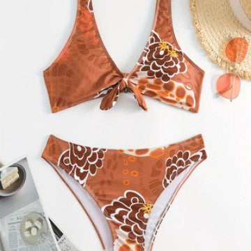 Damen Crop-Bikini mit floralem Knötchen-Design EB