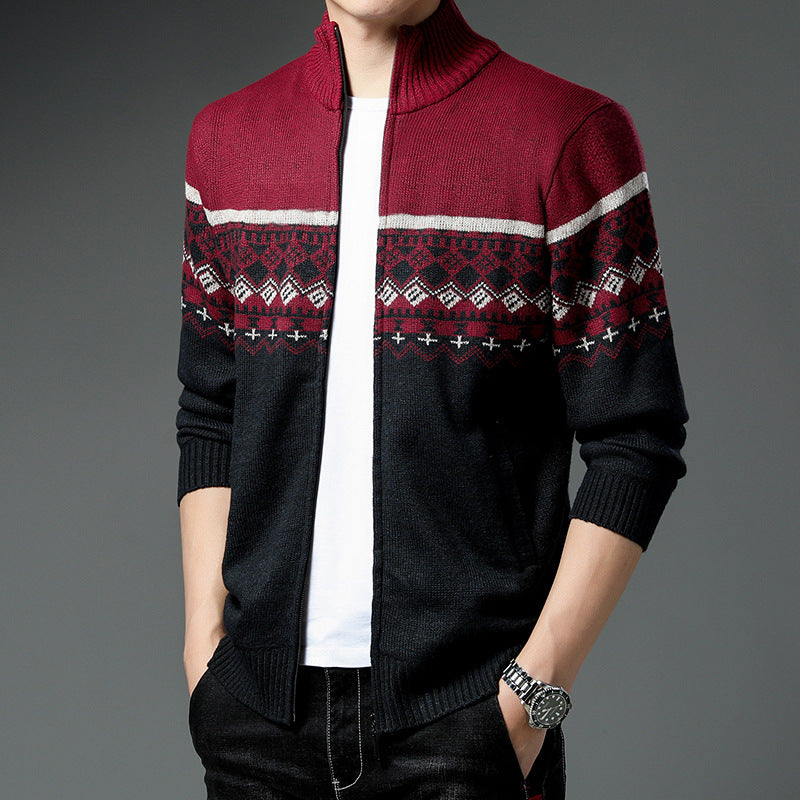 Herren Strickjacke mit hohem Kragen und attraktiven Mustern EB