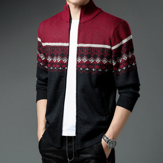 Herren Strickjacke mit hohem Kragen und attraktiven Mustern EB