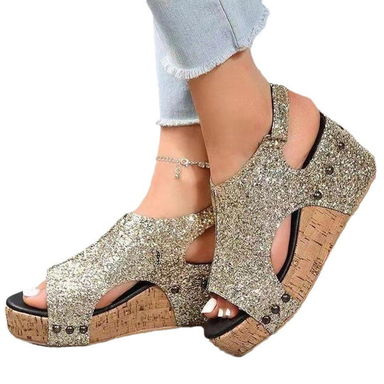 Damen Glitzernde Zehentrenner-Sandalen mit Komfort-Fußbett EB