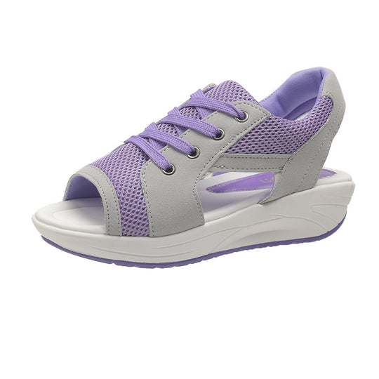 Damen Wedge-Pantoletten mit atmungsaktivem Mesh-Obermaterial und stabiler Plattformsohle EB
