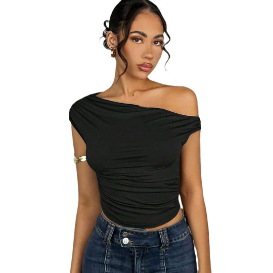 Damen Asymmetrisches Crop-Top mit elegantem Wellendesign und raffiniertem Schnitt EB
