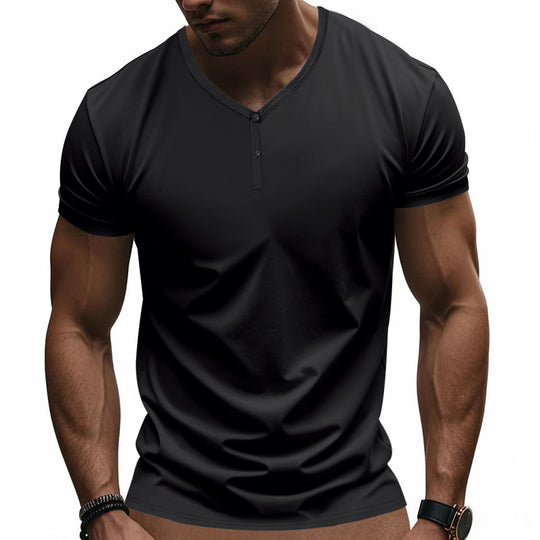 Herren Kurzarm Henley-T-Shirt mit strukturiertem V-Ausschnitt EB