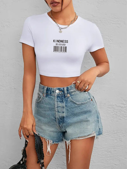 Damen Crop-T-Shirt mit auffälligem Statement-Print EB 1777452337