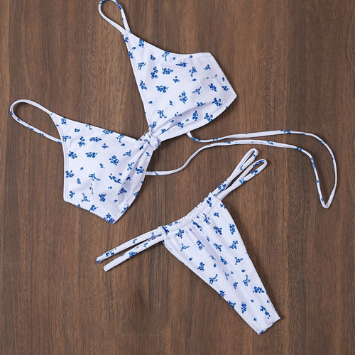 Damen Triangel-Bikini mit blumigem Muster und anpassbarem Bindesystem EB