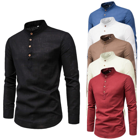 Herren Langarmhemd mit Henley-Ausschnitt und dekorativer Knopfleiste EB