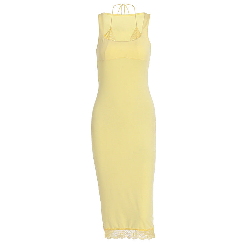 Damen Elegantes Langarm-Kleid mit Spitzenbordüre EB