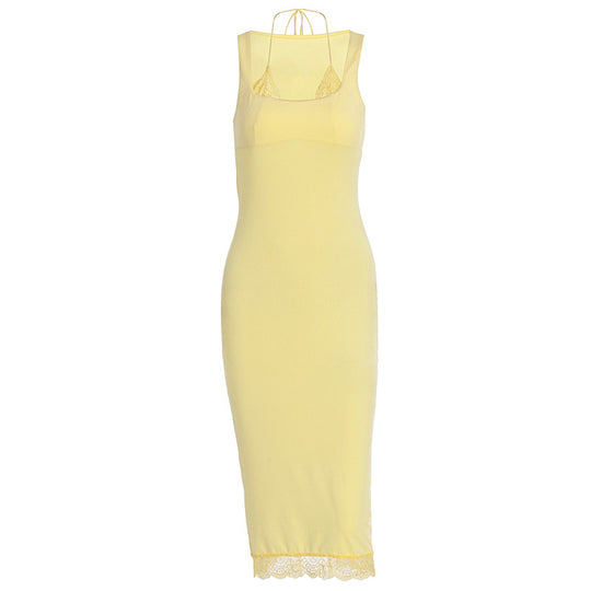 Damen Elegantes Langarm-Kleid mit Spitzenbordüre EB