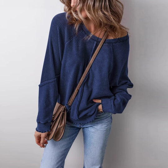 Damen lässiger Pullover mit weitem Ausschnitt EB