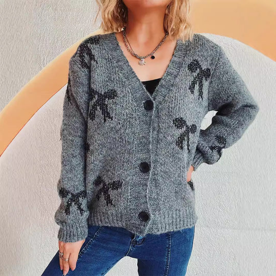 Damen lässige Strickjacke mit modernem Karomuster und hochwertigen Knopfdetails EB