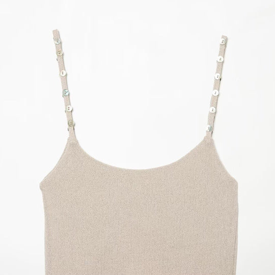 Damen Trägershirt mit feiner Struktur und dekorativen Knöpfen EB