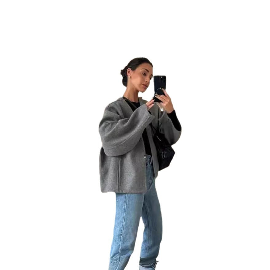 Damen oversized Wolljacke mit elegantem Schnitt und lässigem Look EB