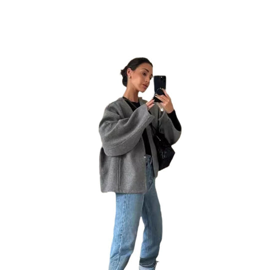 Damen oversized Wolljacke mit elegantem Schnitt und lässigem Look EB