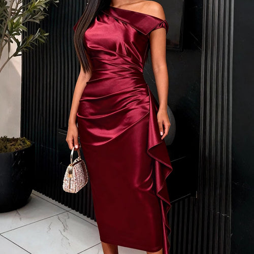 Damen figurbetontes Wickelkleid mit asymmetrischem Rüschen-Saum EB