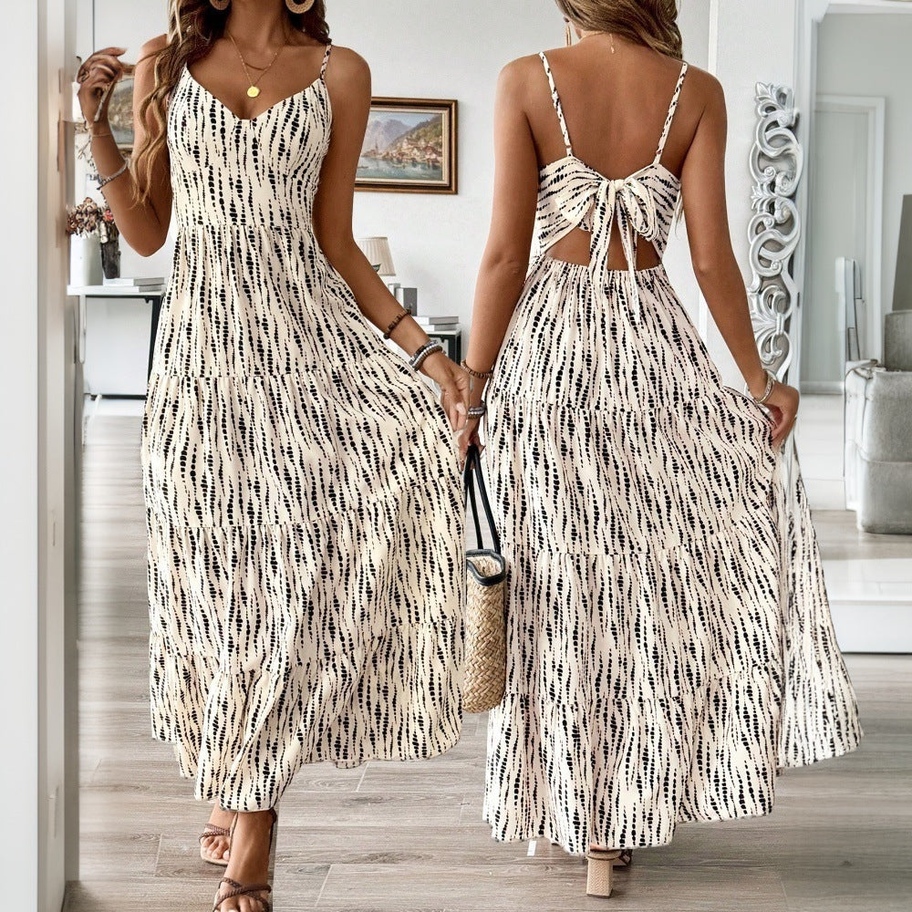 Damen Maxikleid mit elegantem V-Ausschnitt und tierischem Druck EB