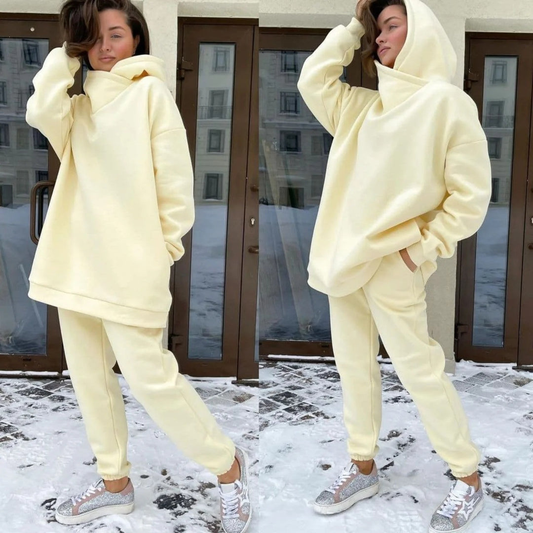 Damen nan Oversize-Hoodie-Set mit Schlauchkragen und thermogefütterter Jogginghose EB