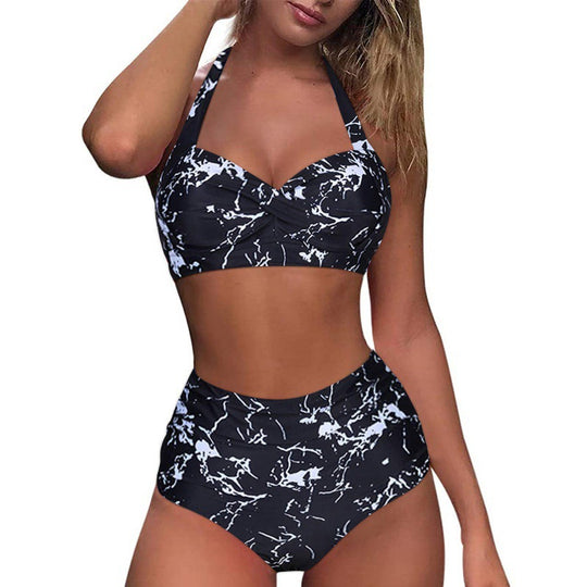 Damen Hochtaillierter Karobikini mit gerafftem Oberteil EB