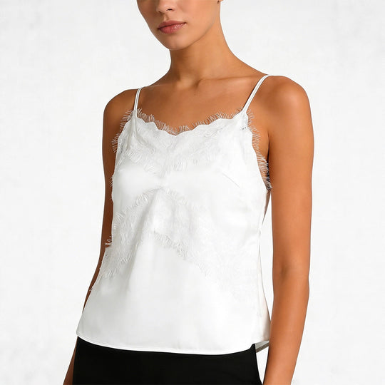 Damen zarte Spaghetti-Top mit raffiniertem Spitzenbesatz EB