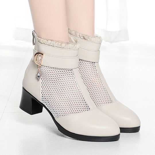 Damen Elegante Stiefeletten mit modischen Netzdetails und verziertem Riemen EB