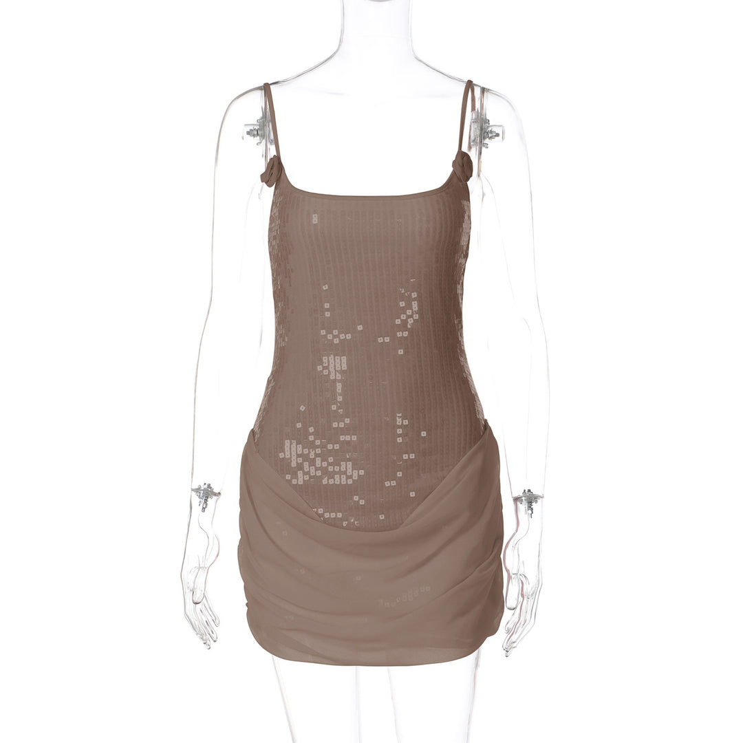 Damen Elegantes Minikleid mit Pailletten und Raffungen EB