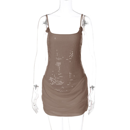 Damen Elegantes Minikleid mit Pailletten und Raffungen EB