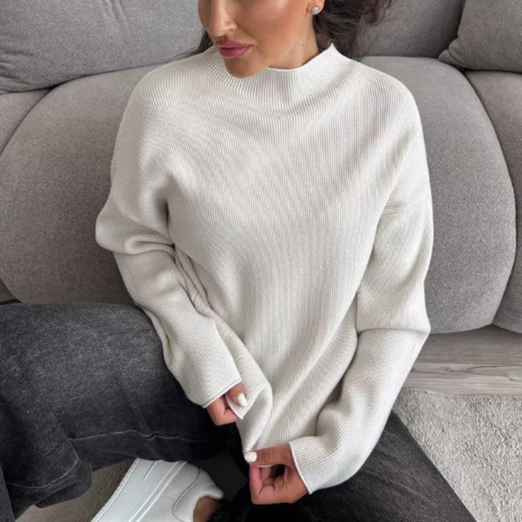 Damen Oversize-Feinstrickpullover mit Stehkragen und geriffelter Struktur EB