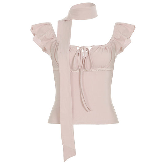 Damen elegantes Oberteil mit verspieltem Schlangendesign und bunten Rüschendetails EB