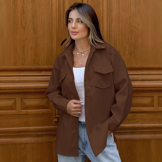 Damen Oversized Hemdblousenjacke mit praktischen Taschen und modernem Schnitt EB