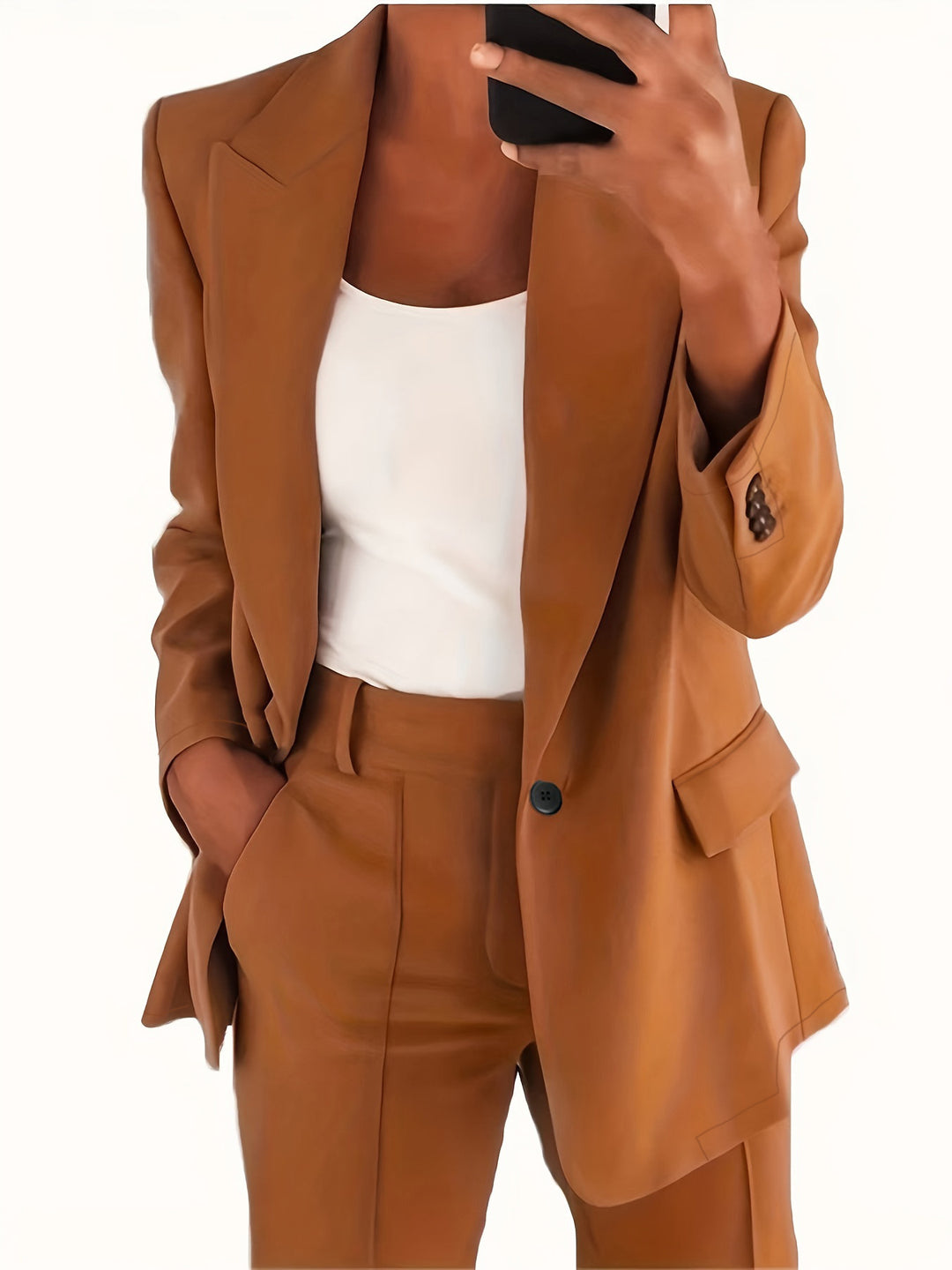 Damen nan taillierter Blazer-Hosen Businessanzug aus Stretchstoff EB