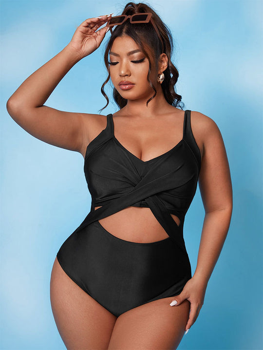 Damen einteiliger Badeanzug mit raffiniertem Wickel-Design und strategischen Cut-Outs EB