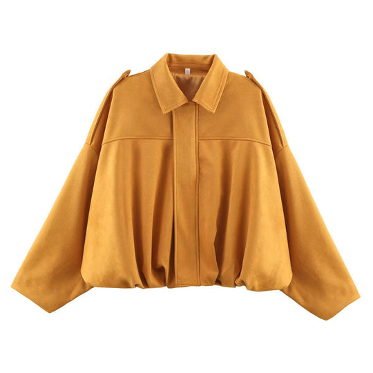 Damen nan Oversize-Kurzjacke mit Ballon-Saum, Schulterpatten und verdeckter Frontleiste EB