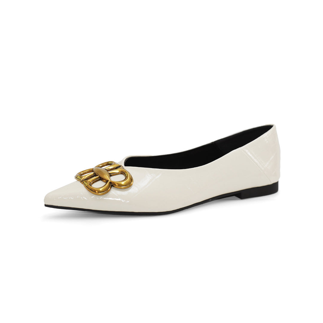 Damen Ballerinas mit elegantem Spitzenbereich und luxuriösem Schnallenakzent EB