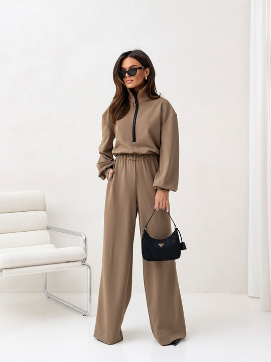 Damen relaxed-fit Zip-Pullover mit elastischem Taillenbund und extraweiter Palazzo-Hose Zweiteiler Eichborn Berlin