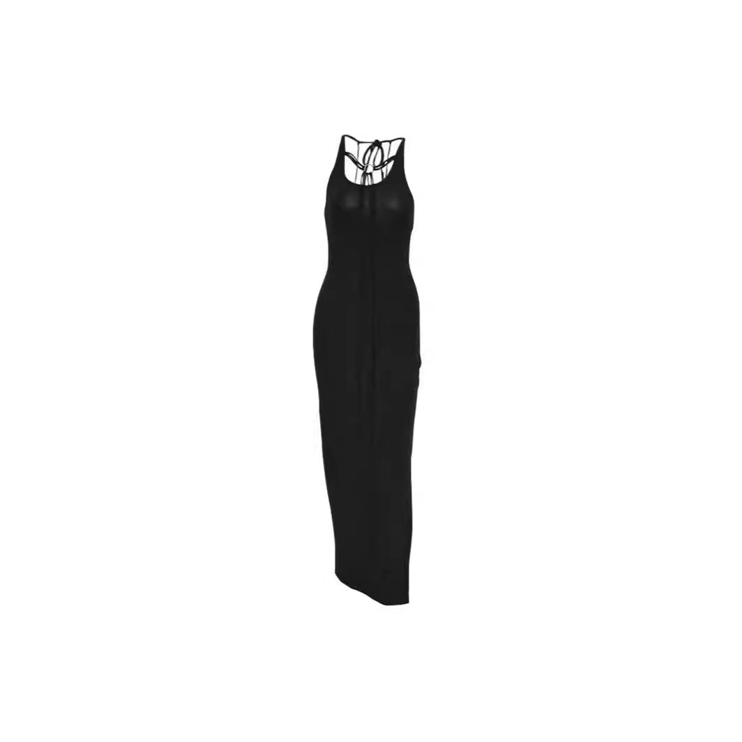 Damen elegantes Maxikleid mit verstellbaren Trägern und raffiniertem Ausschnitt EB