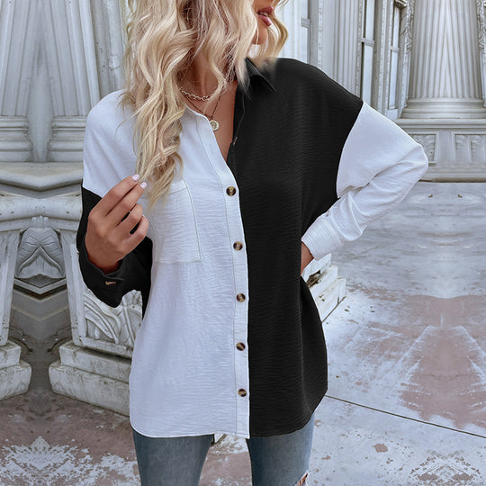 Damen Elegante Bluse mit asymmetrischer Knopfleiste und Brusttasche EB
