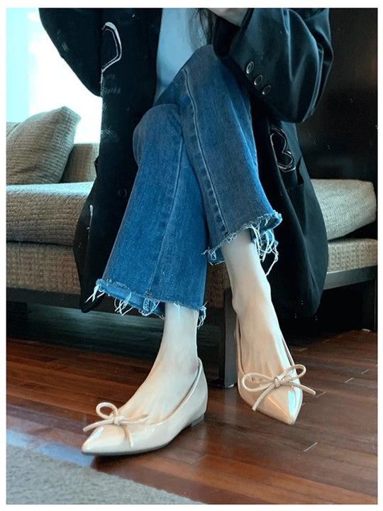 Damen elegante Ballerinas mit stilvoller Schleifenverzierung EB