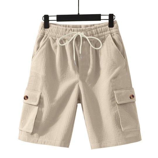 Herren nan Cord-Cargo-Shorts mit elastischem Tunnelzugbund, aufgesetzten Cargotaschen und weichem Baumwollmix EB