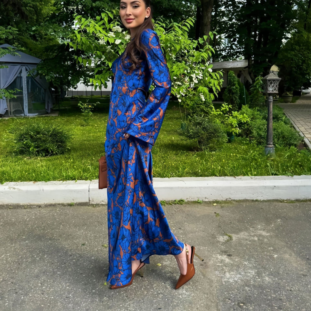 Damen Elegantes Maxikleid mit floralem Design und langen Ärmeln EB