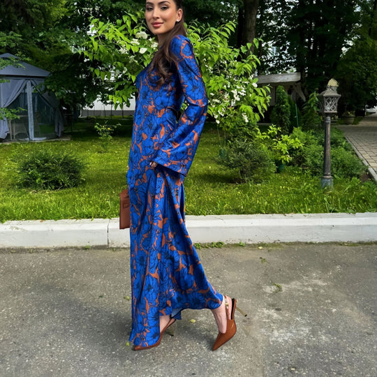 Damen Elegantes Maxikleid mit floralem Design und langen Ärmeln EB