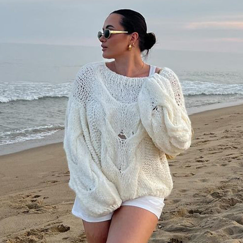 Damen Grobstrickpullover mit luftigem Schnitt und innovative Struktur EB