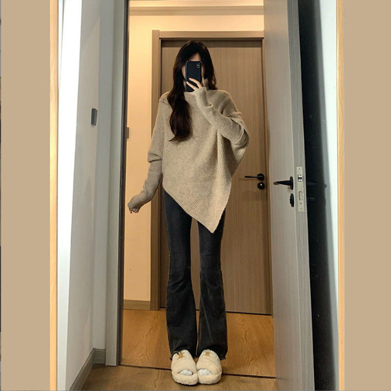 Damen asymmetrischer Strickpullover im lässigen Oversized-Design EB